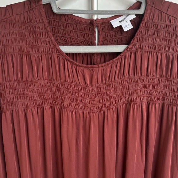 J.Jill Smocked‎ Clove A-line Viscose Satin Pleated Fall Blouse EUC - Medium - Picture 4 of 9